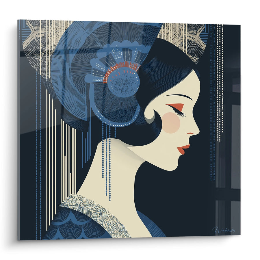Tableau Femme Art Déco - Élégance aux Perles Bleues - Edition Art déco