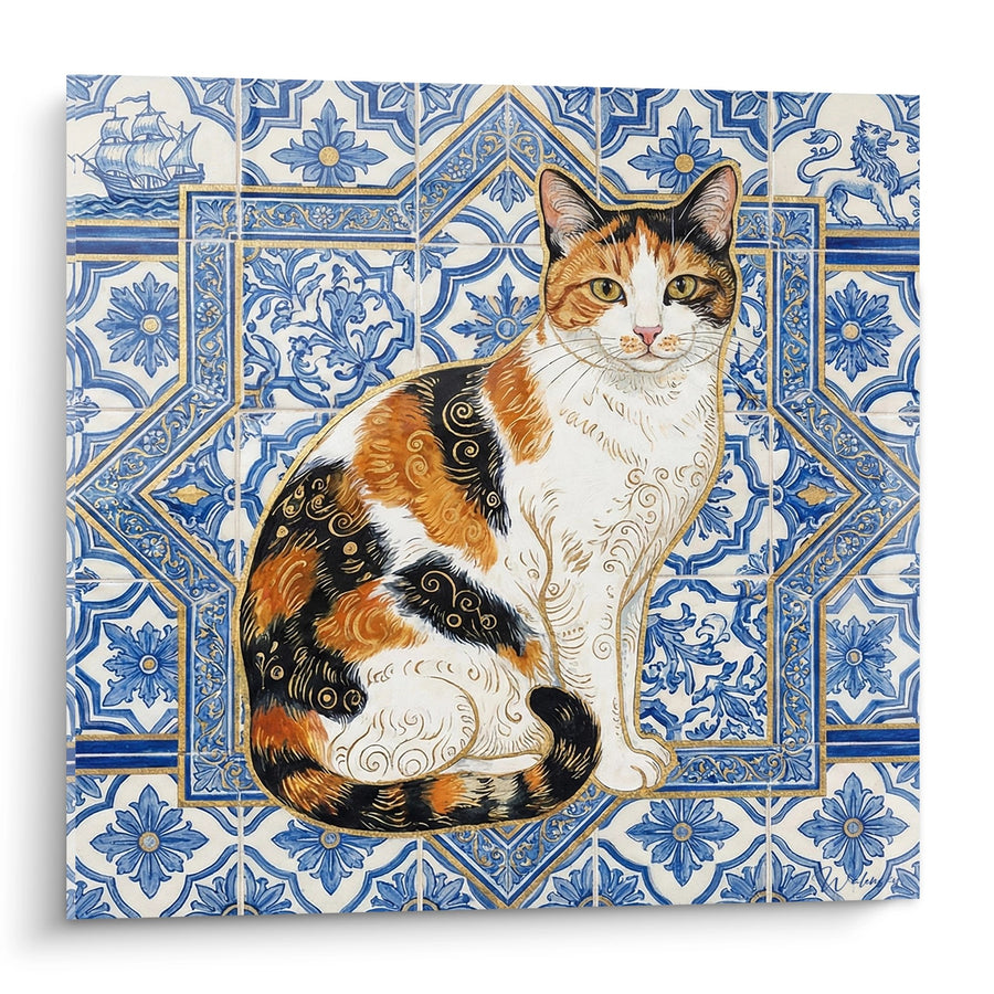 Obraz Kota Trójkolorowego na Azulejos - Mozaika Portugalska - Edycja kota European Shorthair