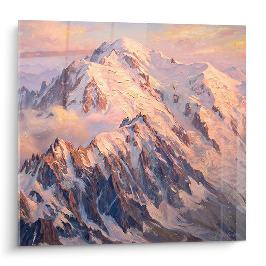 Schilderij Besneeuwde Top - Alpen Majestat bij Zonsondergang - Editie Le Mont Blanc