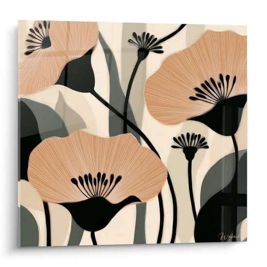 Tableau Fleurs Abstraites - Élégance Corail - Edition Art déco
