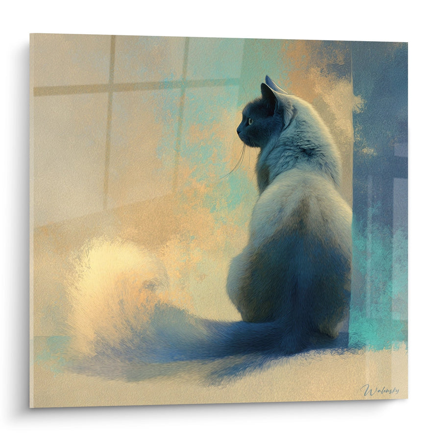 American Bobtail Cat at the Window Wall Art - Golden Contemplation - American Bobtail Cat Edition
