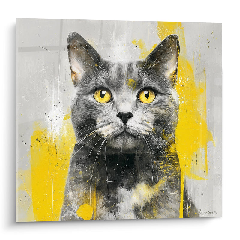 Tableau chat American Shorthair aux yeux dorés - Explosion Jaune - Edition chat American Shorthair