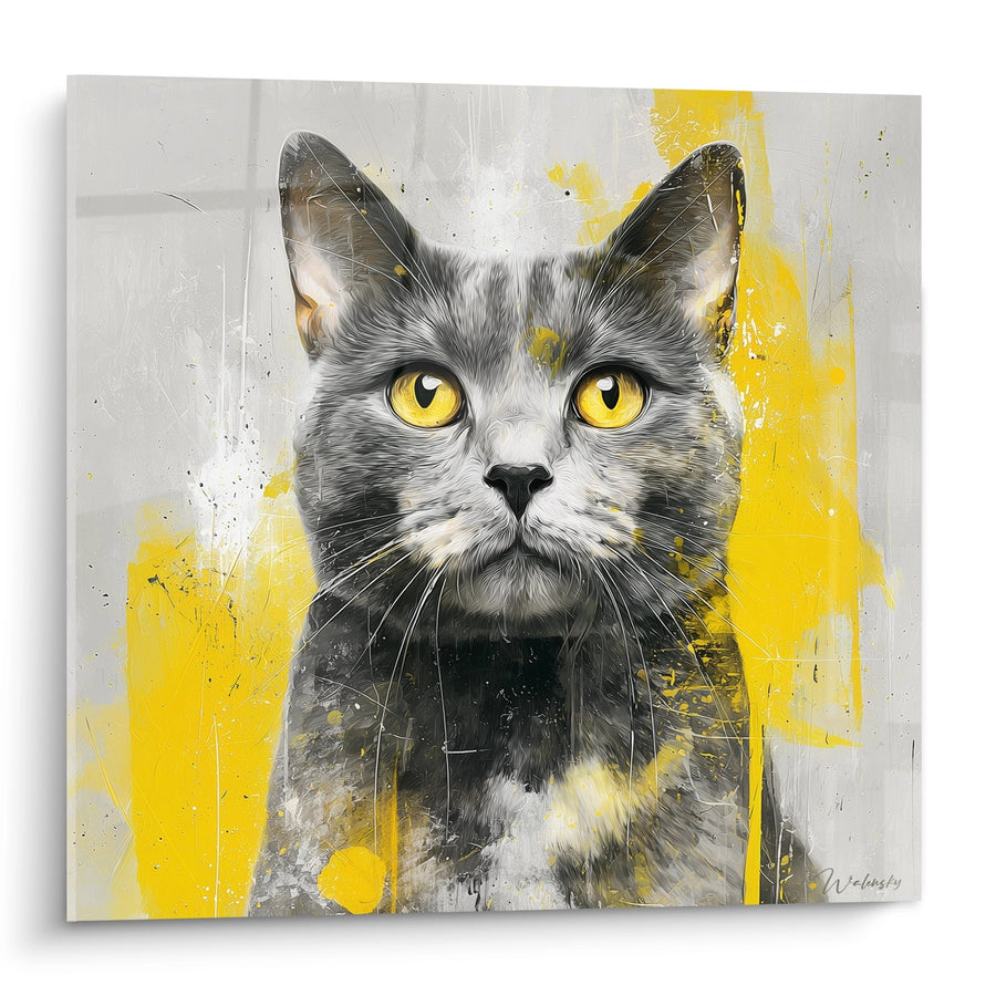 Tableau chat American Shorthair aux yeux dorés - Explosion Jaune - Edition chat American Shorthair