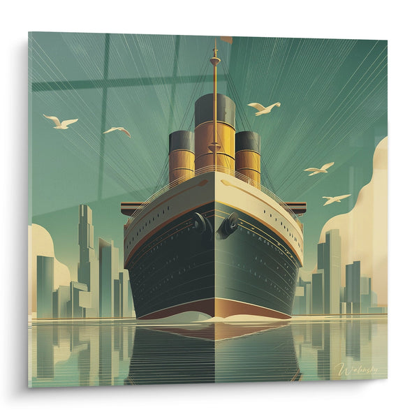Steamship Art Deco Painting - Maritime Majesty - Art Deco Edition