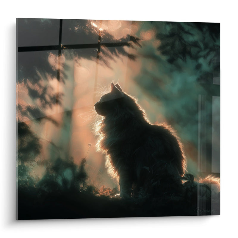 Tableau Chat Sibérien Silhouette Dorée - Lumière d'Automne - Edition chat Sibérien