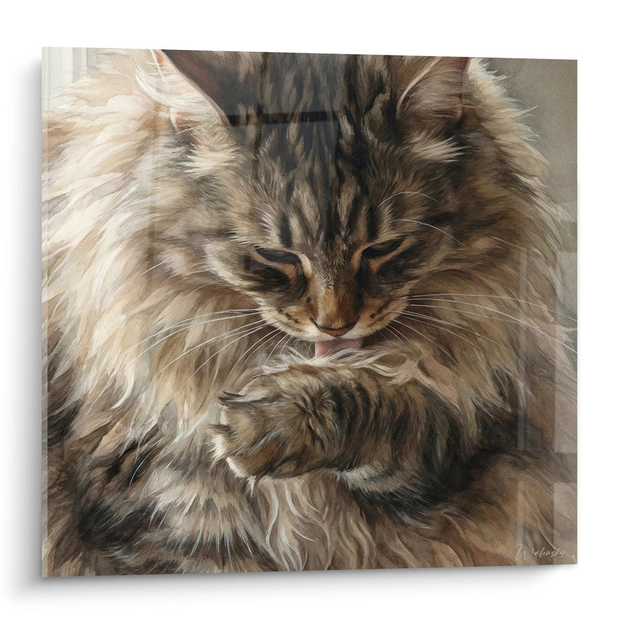 Tableau Chat Norwegian Forest Cat Toilettage - Tendresse Féline - Edition chat Norwegian Forest Cat