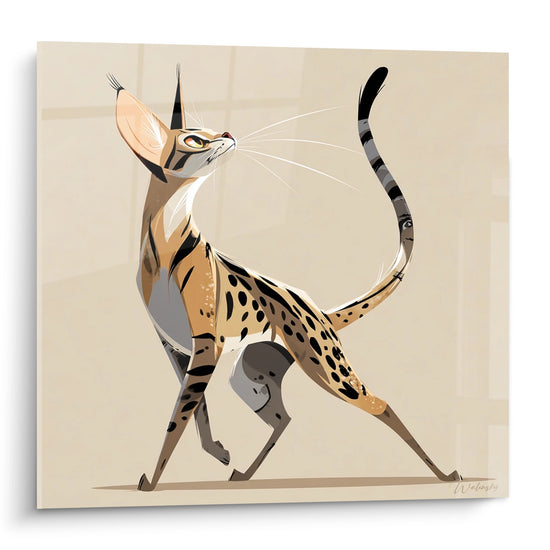 Stylized Savannah Cat Painting - Geometric Elegance - Savannah Cat Edition