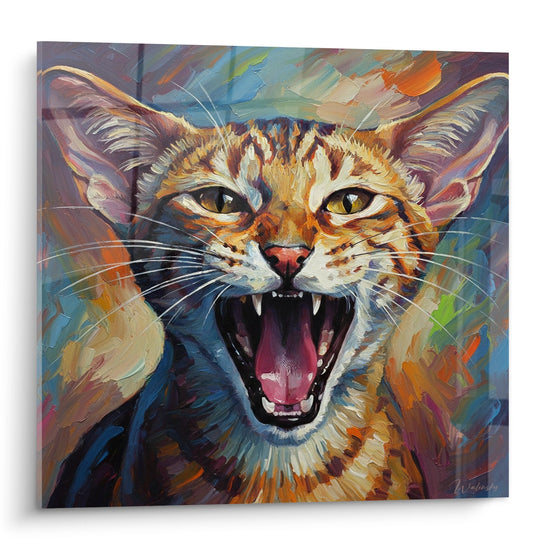 Cuadro gato rugiente colorido - Felino salvaje expresivo - Edición gato Oriental Shorthair