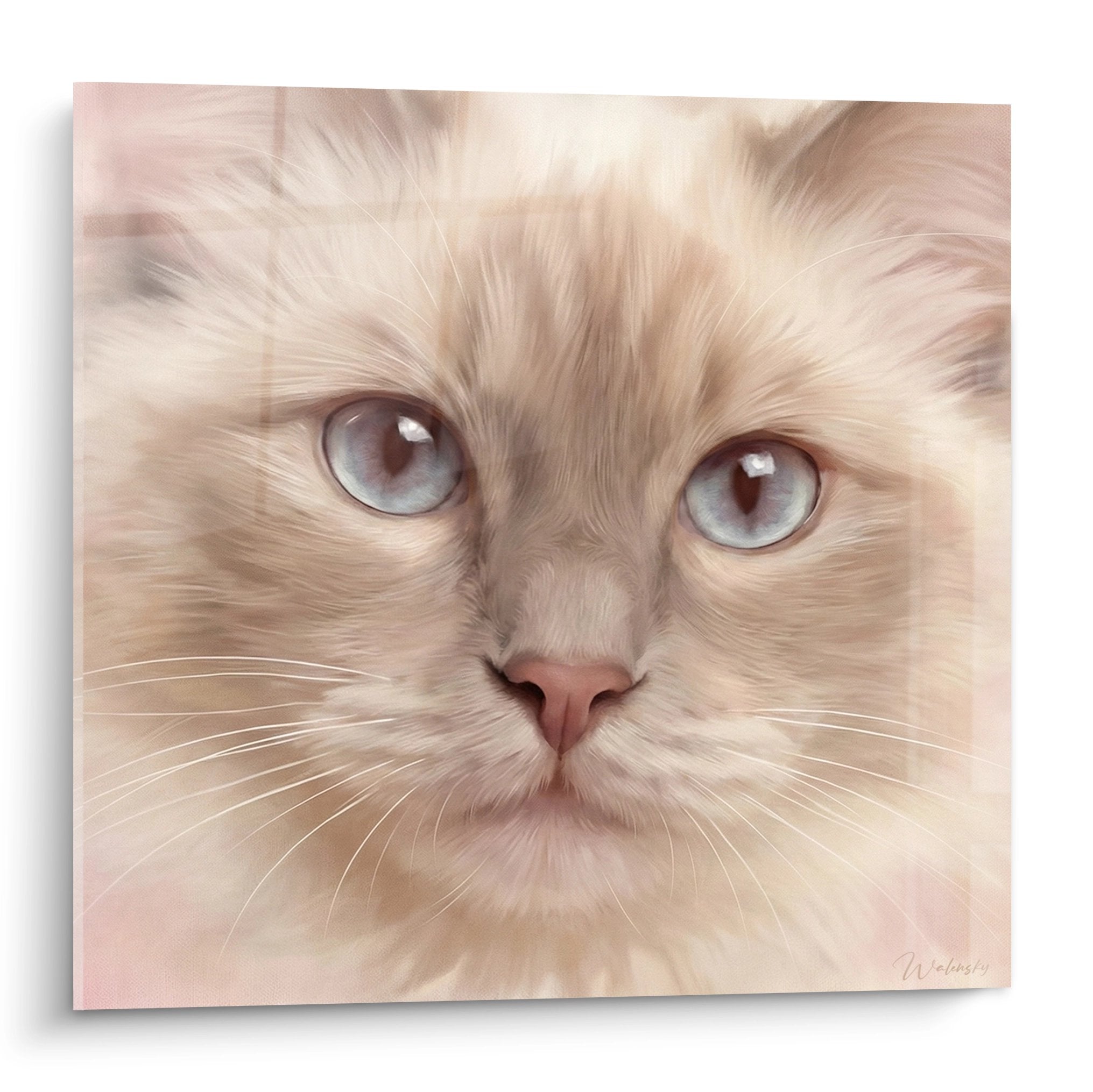 Portrait artistique d'un adorable chaton Balinais aux yeux bleus perçants et au pelage crème soyeux