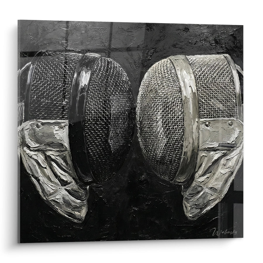 Schilderij Schermmaskers - Stil Duel - Schermeditie