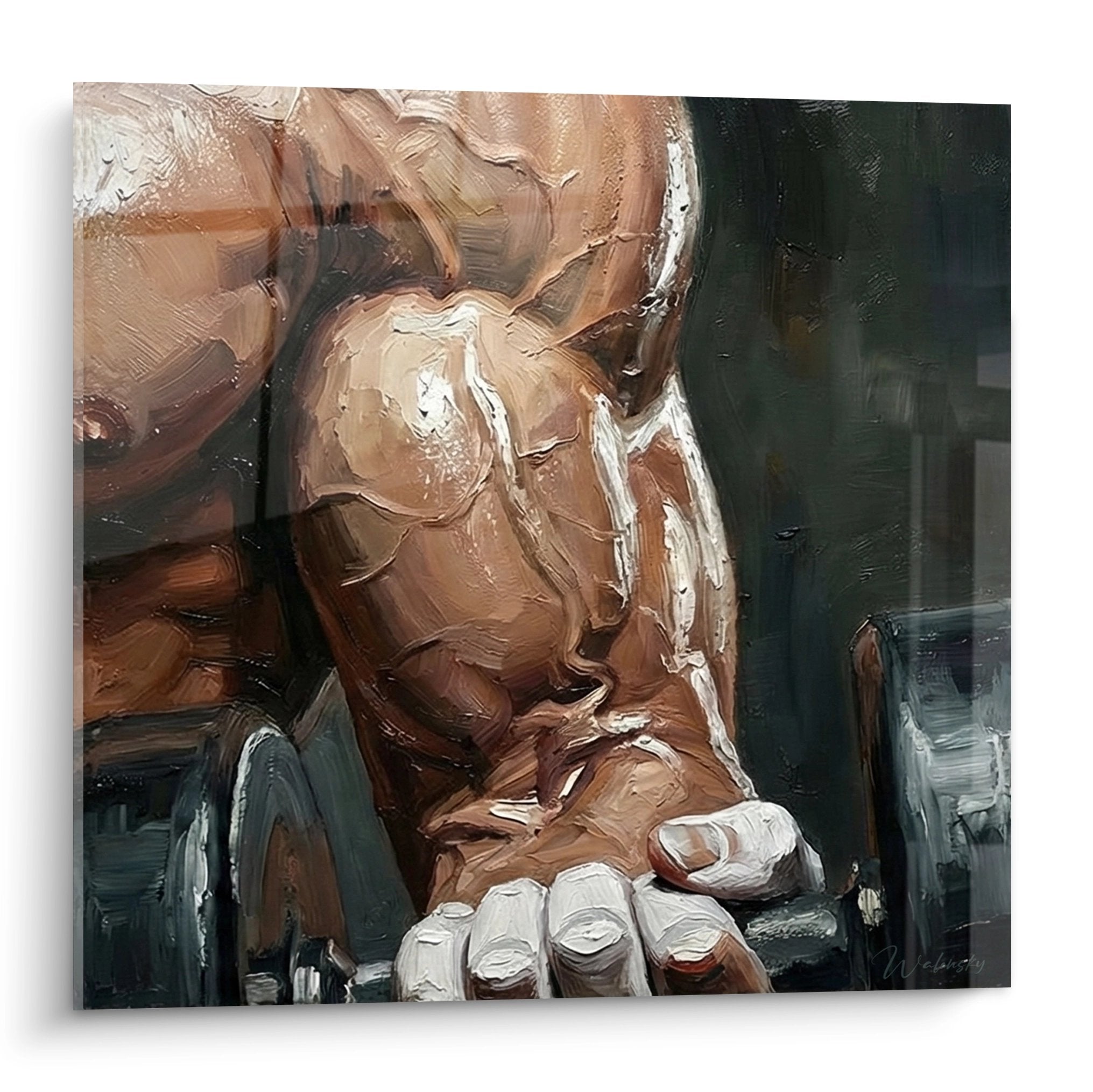 Tableau artistique représentant un torse masculin musclé peint à l'huile sur toile pour décoration musculation