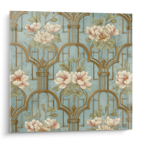 Tableau Motifs Floraux Art Déco - Arches Dorées et Pivoines - Edition Art déco
