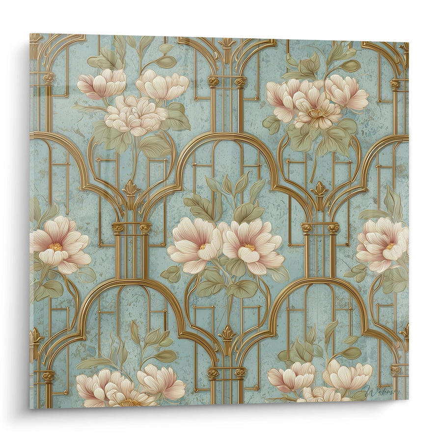 Obraz Motywów Kwiatowych Art Deco - Łuki Złote i Peonie - Edycja Art Deco