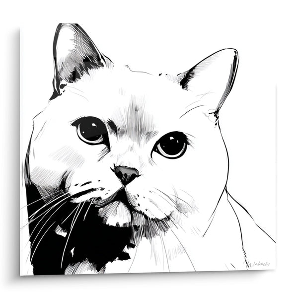 Schilderij Kat Portret Zwart Wit - Doordringende Blik - Editie kat American Shorthair