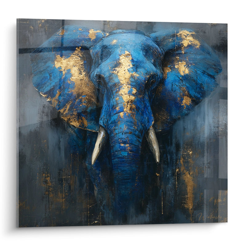 Blaues und goldenes Elefanten-Gemälde - Goldene Majestät - Edition Afrikanische Tiere