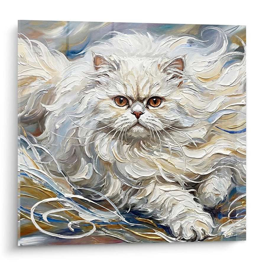 Tableau Chat Persan Blanc aux Yeux Ambrés - Tourbillon Céleste - Edition chat Persan