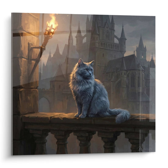 Cuadro Gato Nebelung en Balcón Medieval - Guardián de las Torres - Edición gato Nebelung