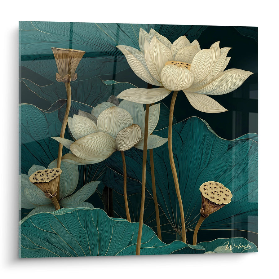 Tableau Lotus Art Déco - Élégance Florale Dorée - Edition Art déco