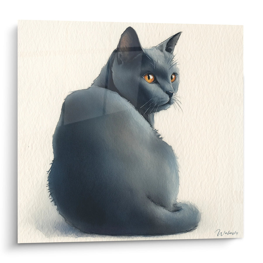 Obraz Kota Chartreux Siedzącego - Elegancki Portret - Edycja Kota Chartreux