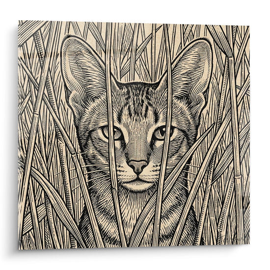 Tableau Chat dans les Roseaux - Gravure Sauvage - Edition chat Chausie