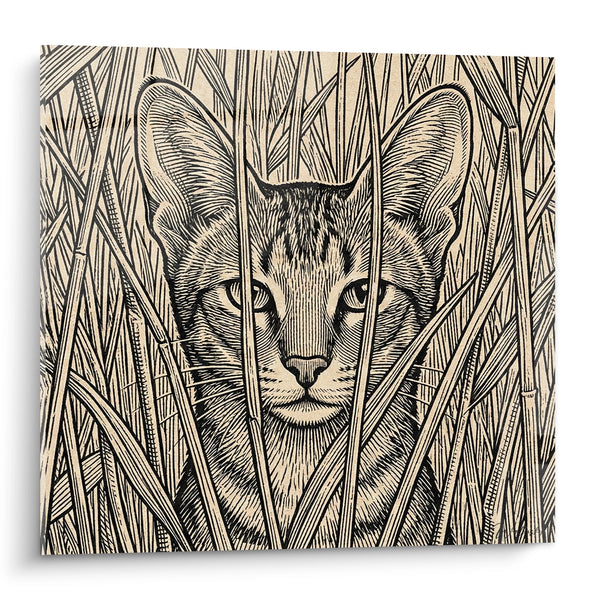 Cuadro Gato en los Juncos - Grabado Salvaje - Edición gato Chausie