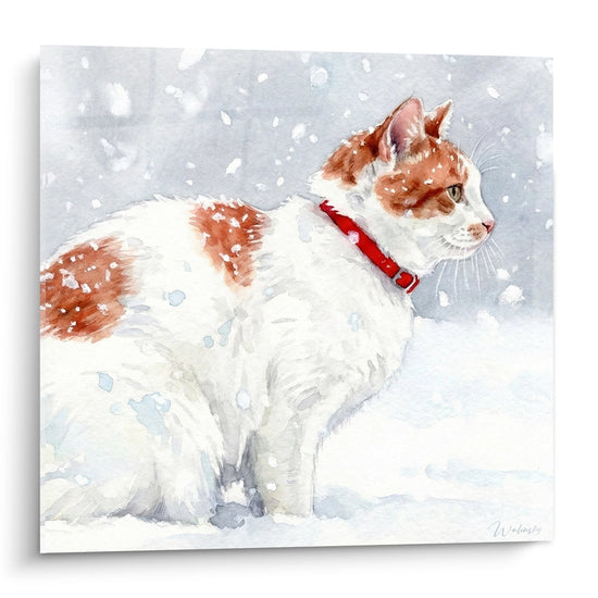Cuadro Gato Japanese Bobtail en la Nieve - Acuarela Invernal - Edición gato Japanese Bobtail