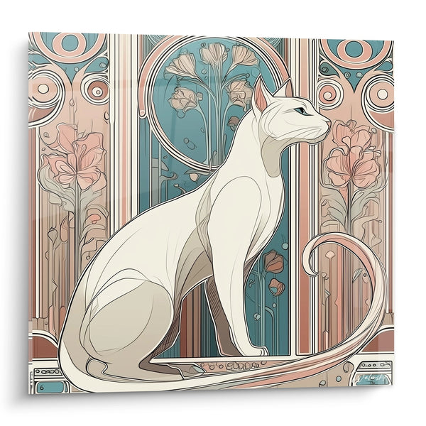 Chat Tableau Art Nouveau - Eleganza Felina in un Scenario Floreale - Edizione Art Déco