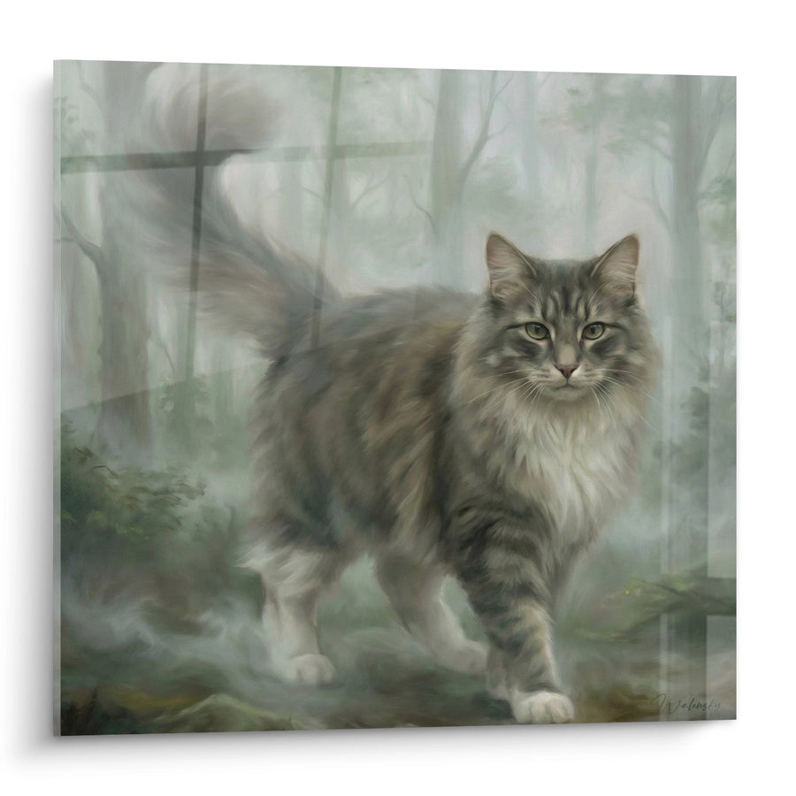 Tableau Chat Norwegian Forest Cat près d'une fenêtre - Sérénité Hivernale - Edition chat Norwegian Forest Cat
