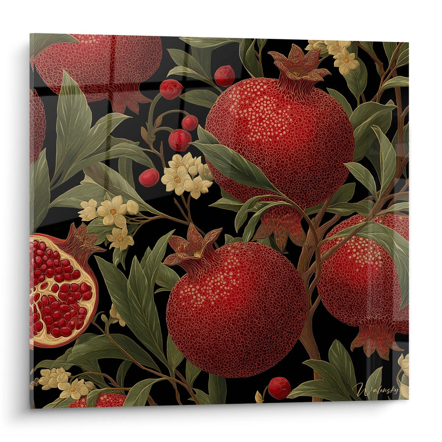 Tableau Grenades Botaniques - Jardin Exotique Rouge - Edition Art déco