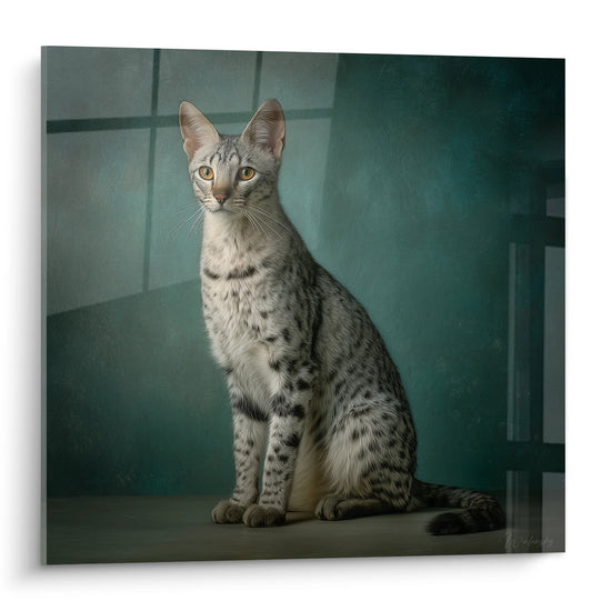 Seated Savannah Cat Painting - Majestic Portrait - Savannah Cat Edition