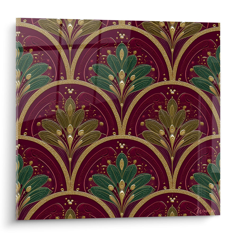Tableau Motifs Floraux Art Déco - Éventails Bordeaux et Or - Edition Art déco