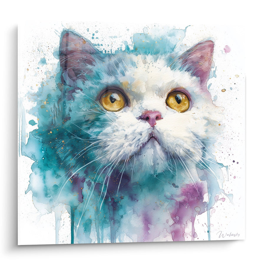 Tableau Chat Aquarelle Colorée - Regard Doré - Edition chat Selkirk Rex