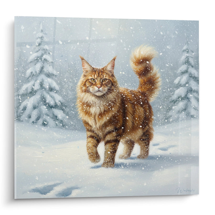 Tableau Maine Coon dans la neige - Majesté hivernale - Edition chat Maine Coon