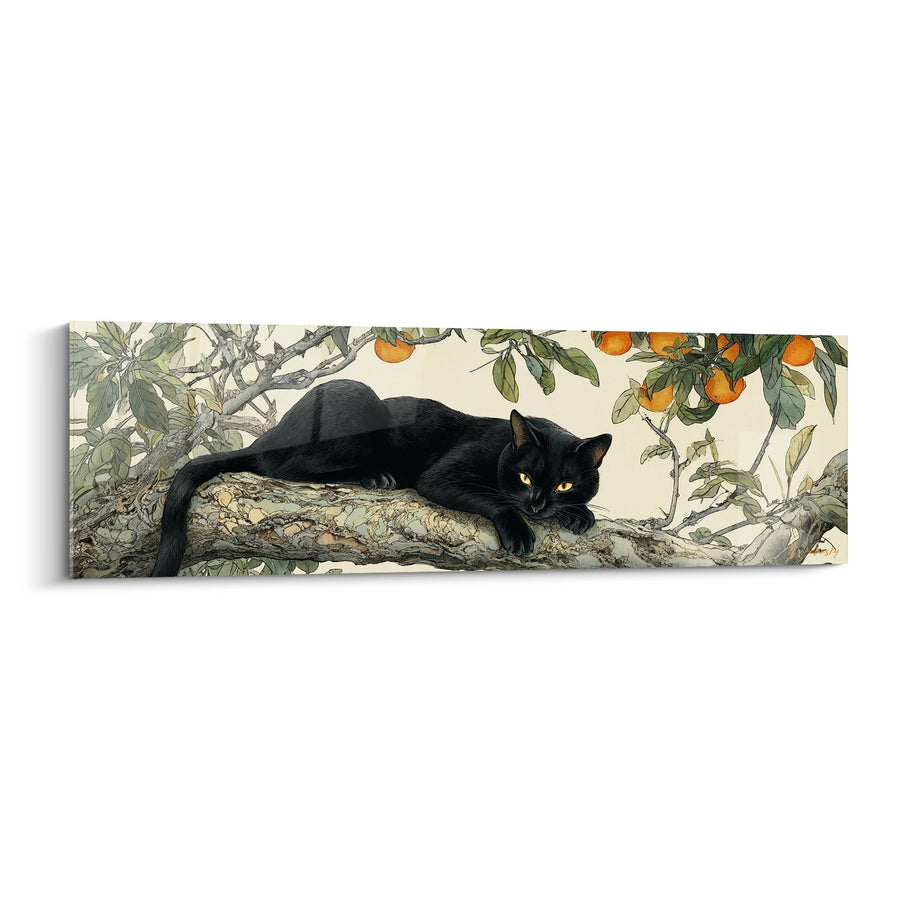 Tableau Chat Noir sur Branche d'Oranger - Sérénité Féline - Edition chat Bombay