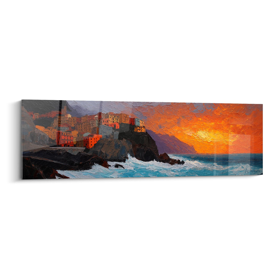 Tableau Village Côtier au Coucher de Soleil - Manarola Corse - Edition Corse