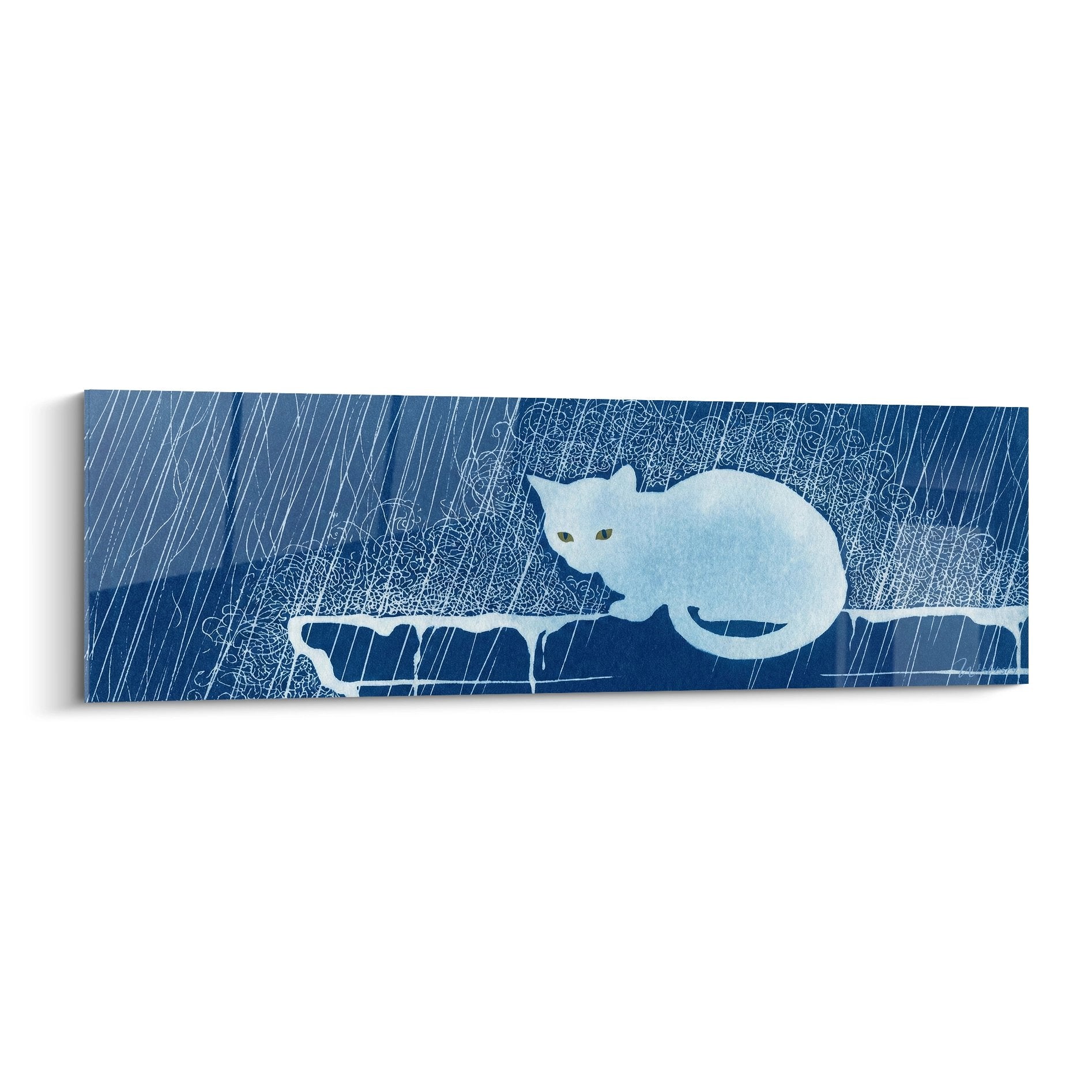 Tableau mural chat Korat bleu sous la pluie sur branche, art mural apaisant decoration interieure
