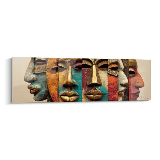 Tableau Masques Africains Colorés - Visages Traditionnels Superposés - Edition Masque africain