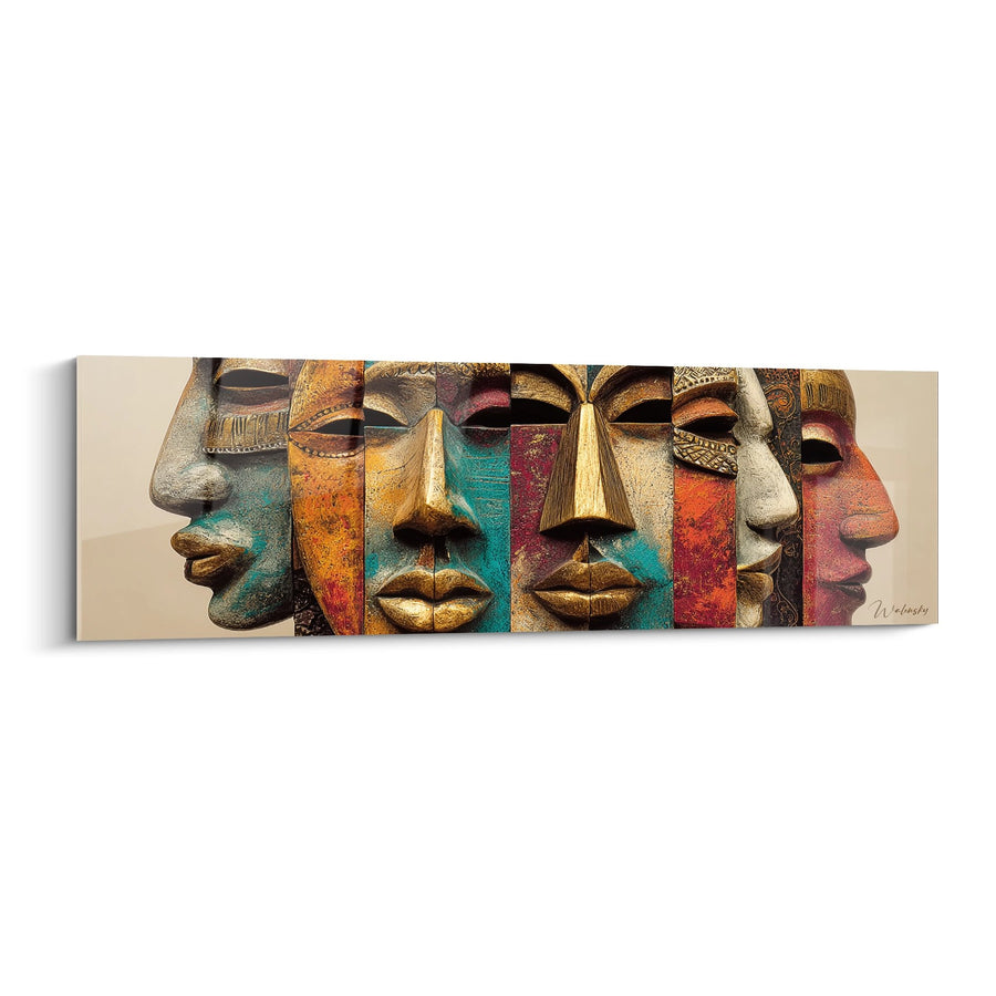 Tableau Masques Africains Colorés - Visages Traditionnels Superposés - Edition Masque africain