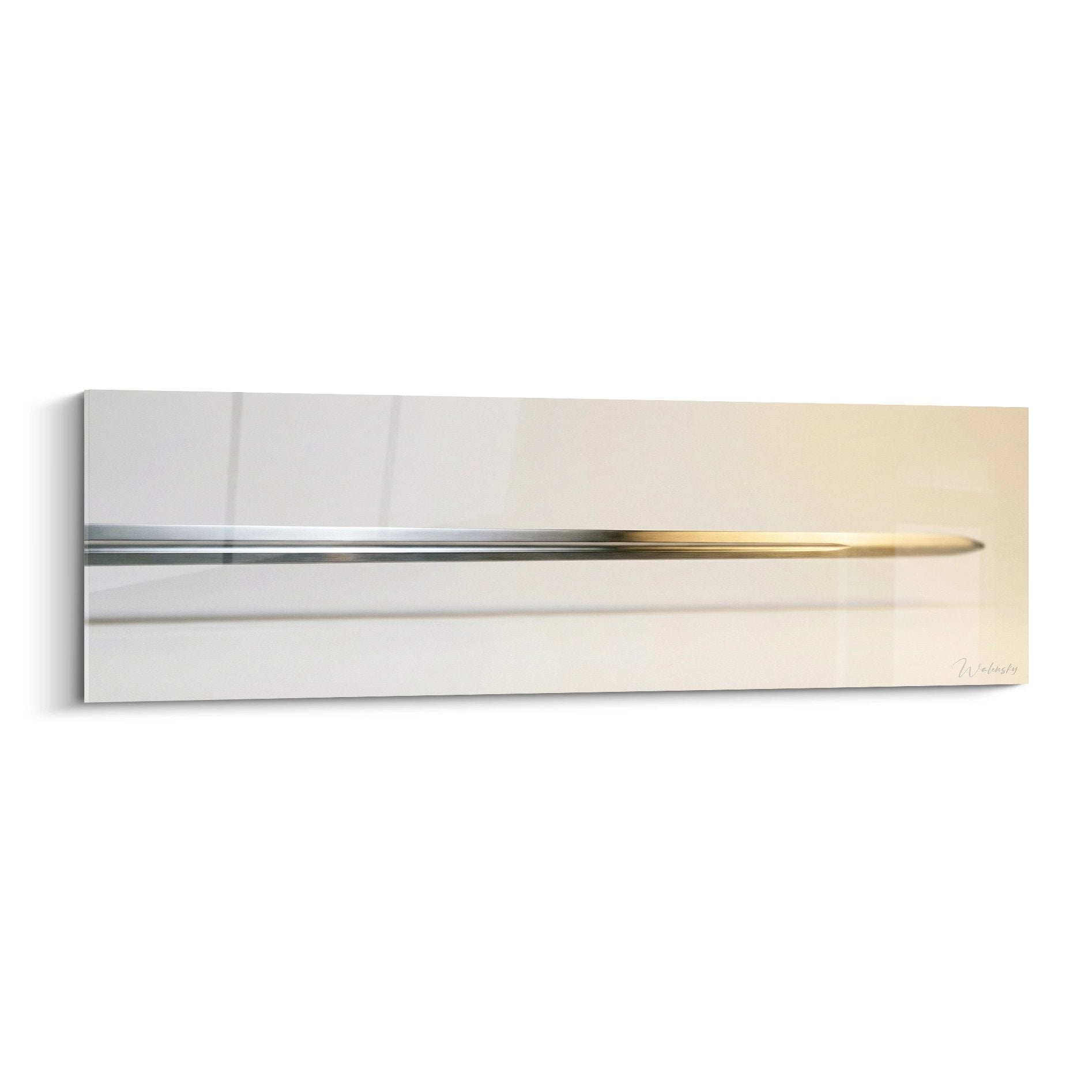 Tableau moderne épée minimaliste reflets dorés argentés art escrime décoration murale contemporaine