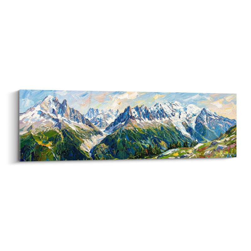 Panoramic Mountain Painting - Alpine Massif with Snow-Capped Peaks - Mont Blanc Edition