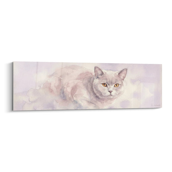 Schilderij Britse Korthaar Aquarel - Pastel Elegantie - Editie kat Britse korthaar