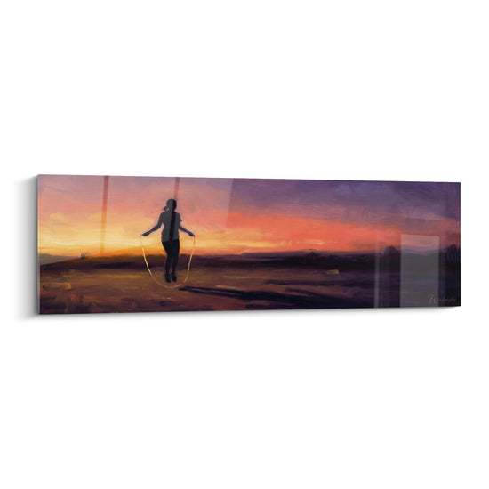 Cuadro Saltar a la cuerda al atardecer - Silueta Crepuscular - Edición Saltar a la cuerda