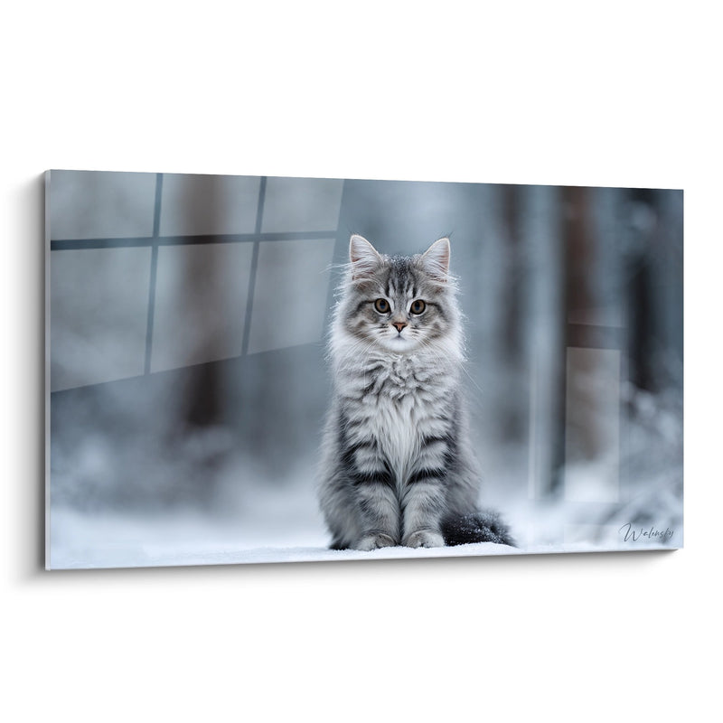 Tableau Chaton Sibérien Assis - Innocence Hivernale - Edition chat Sibérien