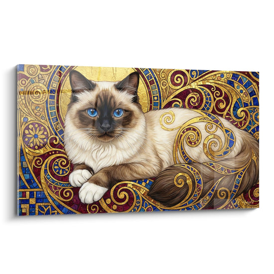 Cuadro Gato Birmano Adornos Dorados - Arte Bizantino Felino - Edición gato Birmano
