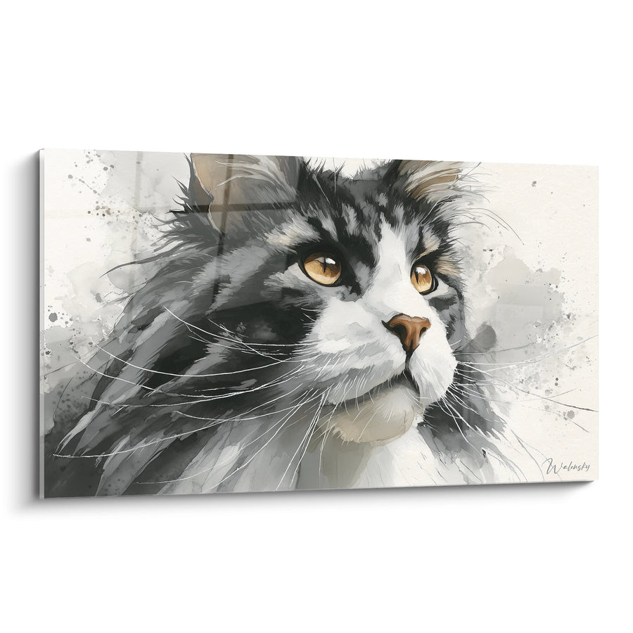 Tableau Chat Sibérien Aquarelle - Regard Doré - Edition chat Sibérien