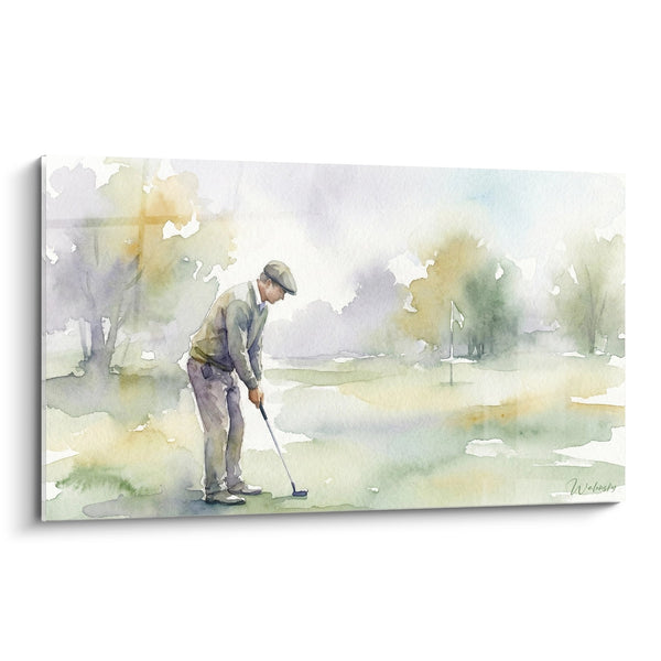 Aquarel Golfspeler - Putting op de Green - Golfeditie