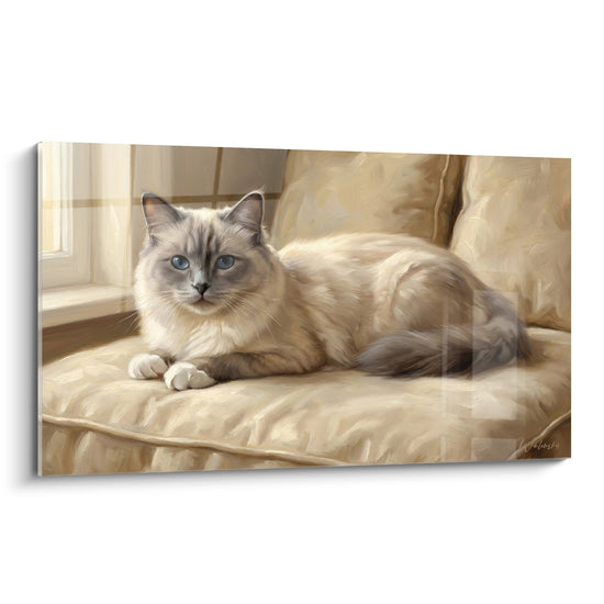 Cuadro de Gato Birmano de Ojos Azules - Serenidad Dorada - Edición gato Birmano
