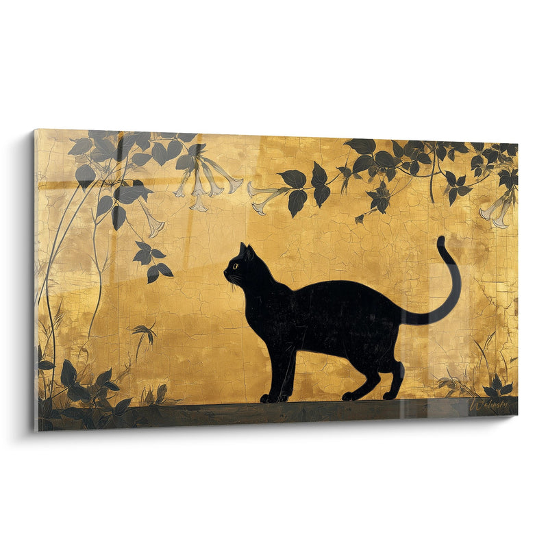Black Cat on Golden Background Wall Art - Oriental Elegance - Bombay Cat Edition