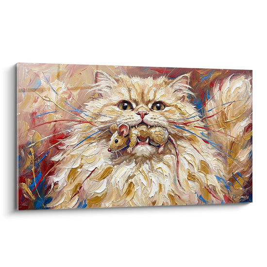 Schilderij Perzische Kat met Muiz - Instinct Felin - Perzische kat Editie