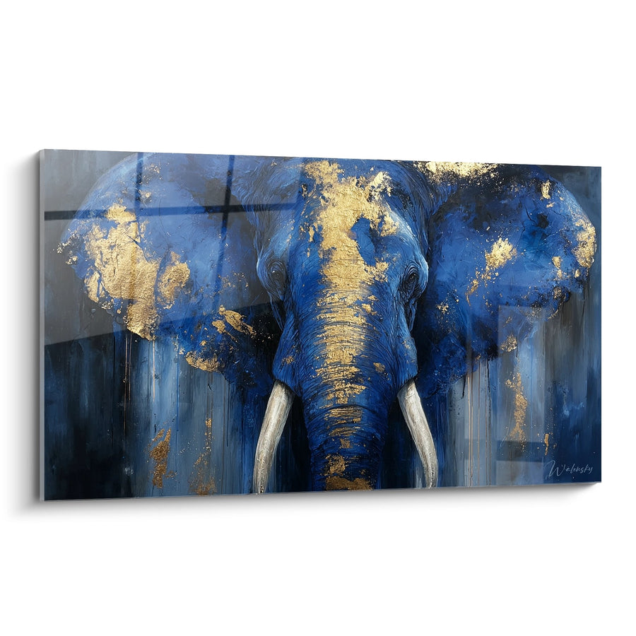 Tableau Éléphant Azur Feuille d'Or - Splendeur Africaine - Edition Animaux d'Afrique